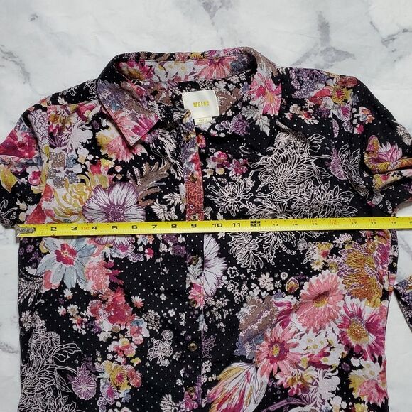 Maeve Anthropologie Autumnal Floral Black Floral Sparkle High Low Tunic Top - Picture 4 of 8